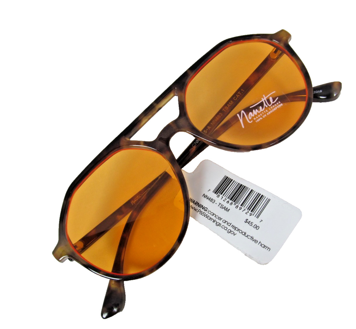 NANETTE LEPORE Tortoise Shell Plastic Aviator Sunglasses Amber Lenses NN483-TSAM