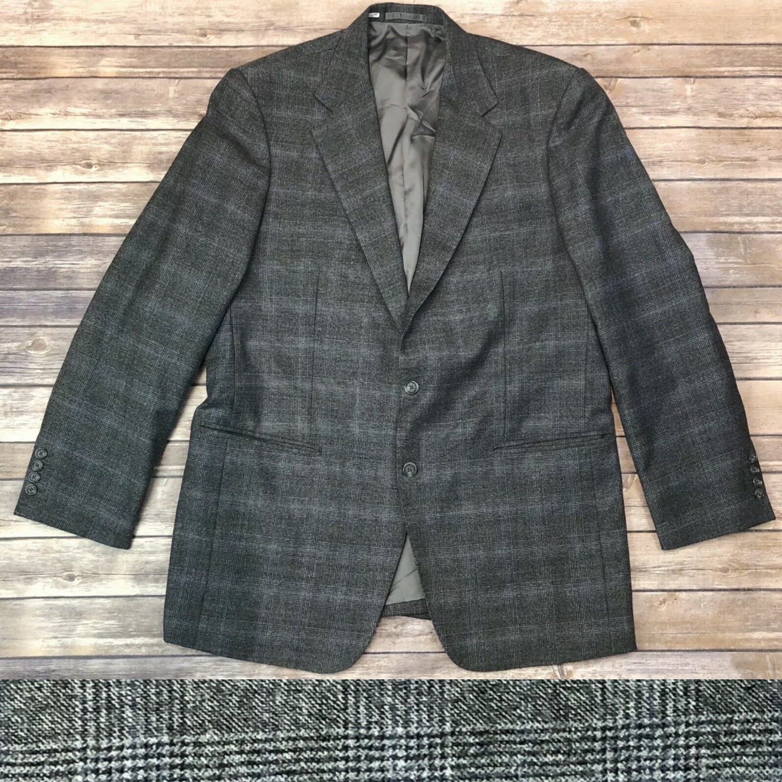 Vintage Mens 42 NobleHouse Gray Plaid Wool Custom Tailored Bespoke Blazer Jacket