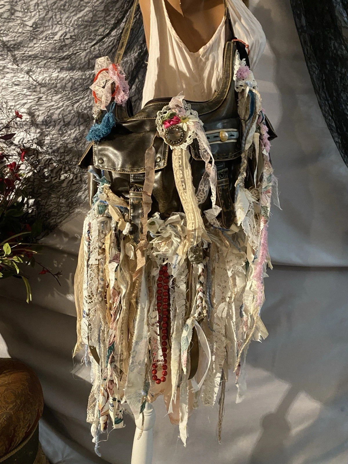 BOHO FRINGE ROMANTIC REWORKED SHABBY BAG PURSE Tapestry Funky Upcycled HIPPY