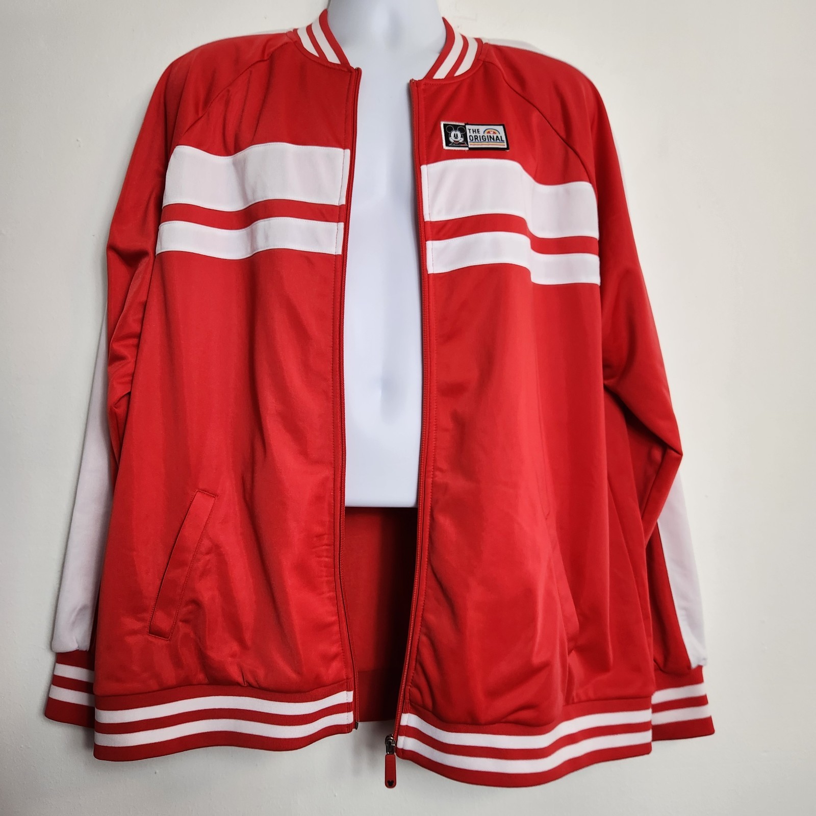 Disney Mickey Mouse 1928 Burbank CA Track Jacket Sz XL Red Full Zip Embroidered