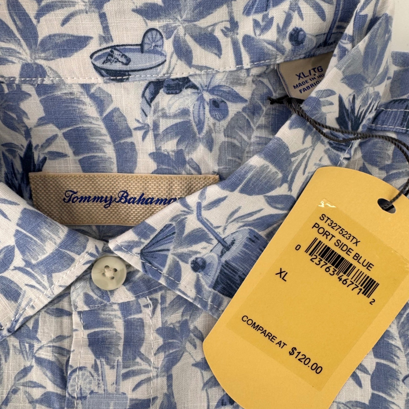 Tommy Bahama Button Down Shirt Mens XL Blue Tropical Cocktail Port Side Blue NEW