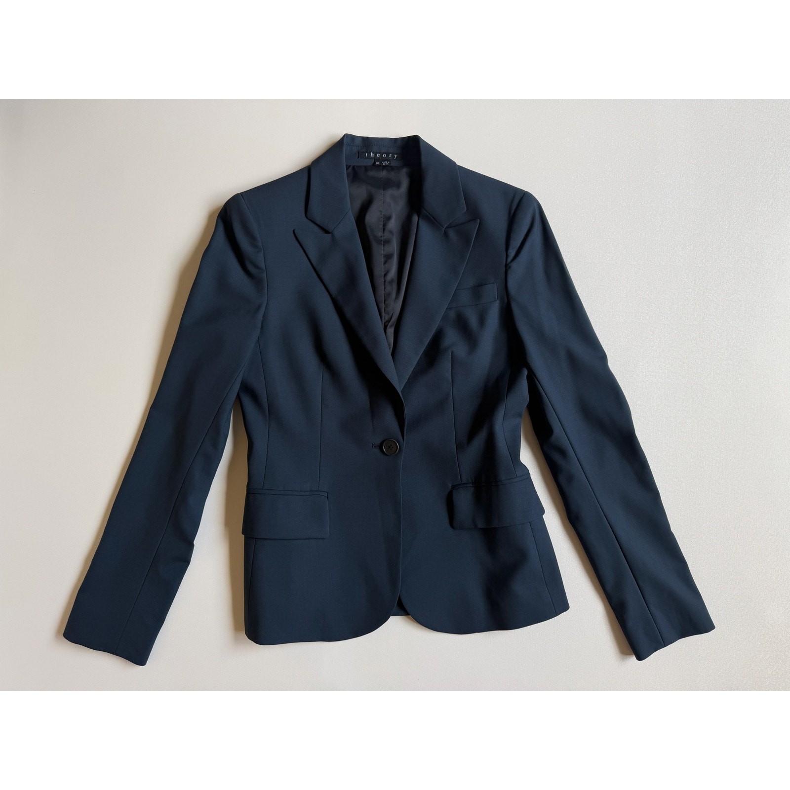 Theory Women’s Navy Single-Button Wool Blend Tailored Blazer Jacket Size 00