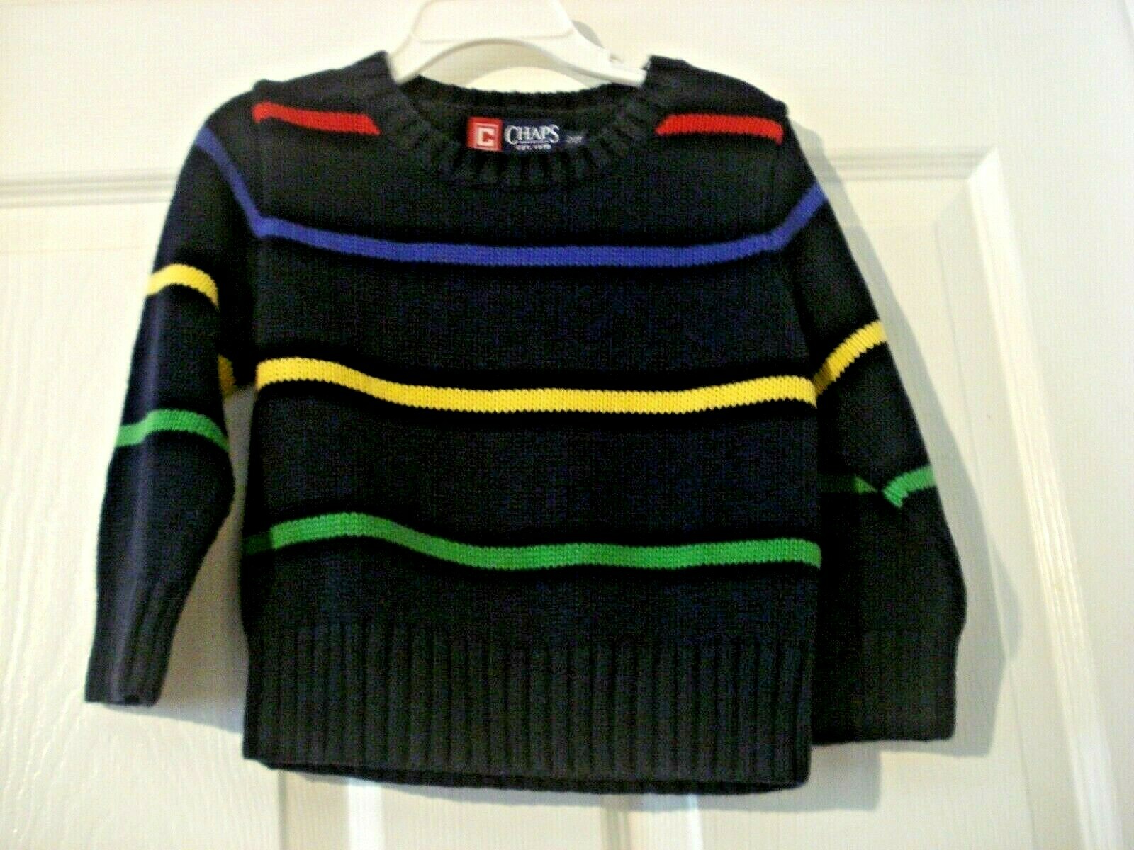 Chaps Toddler Boys Black Yellow Green Blue Red Striped Pullover Sweater Size 2T