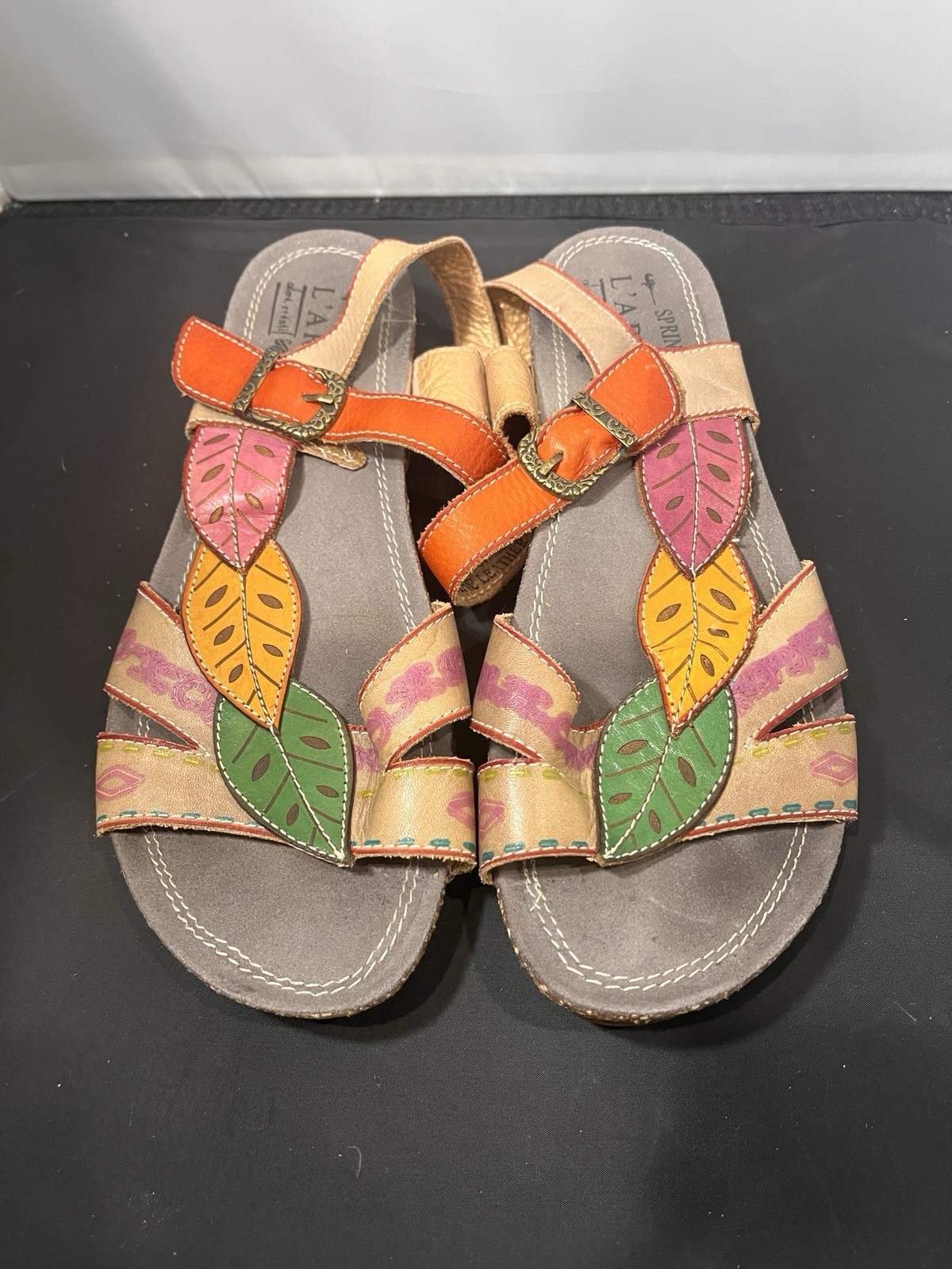 Spring Step L’Artiste Women Sandals Multicolor Leather Leaf Kukonda Size 40