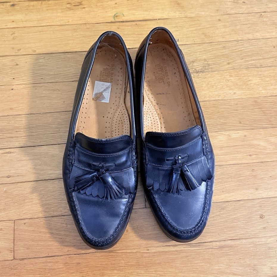 G.H. Bass & Co. Men’s Size 12 Black Leather Tassel Slip-On Almond Toe Loafers