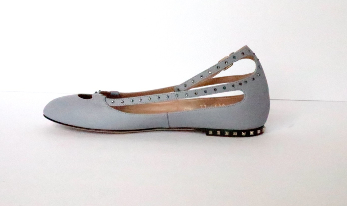 NIB Valentino Stardust Babe Ballerina Rockstar pale blue/grey round toe flats 36