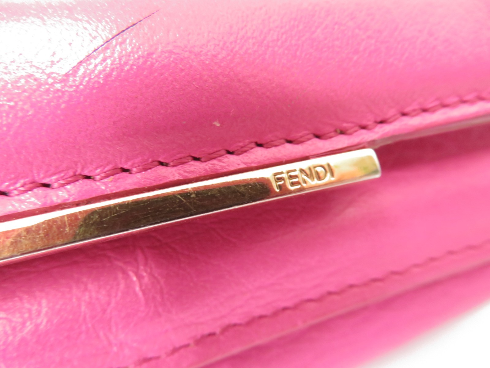 Authentic FENDI FF Logo Leather Chain Wallet Mini Shoulder Bag I#54023