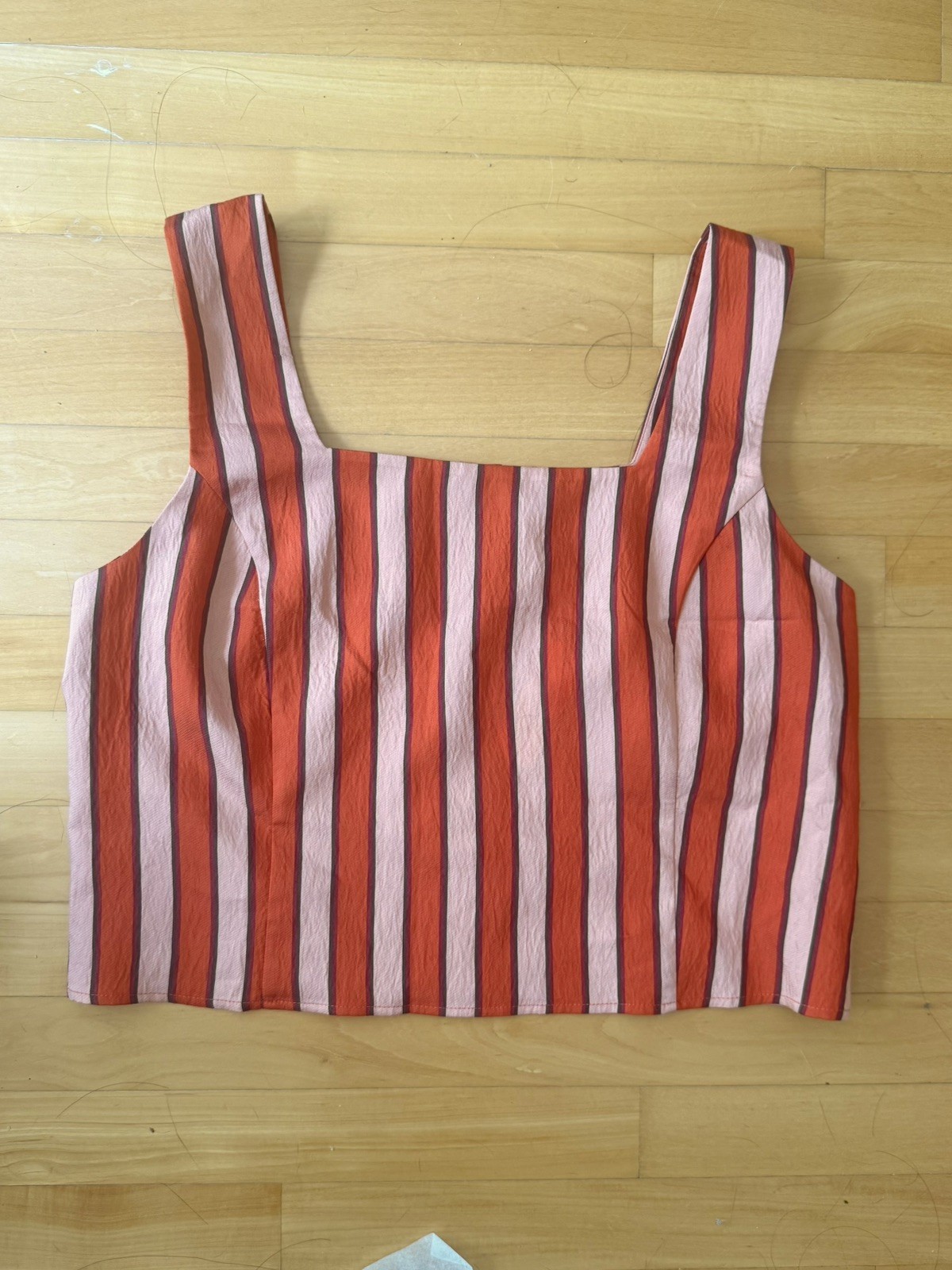 NWT Anthropologie Maeve Sleeveless Square Neck Pink Orange Red Striped Top L