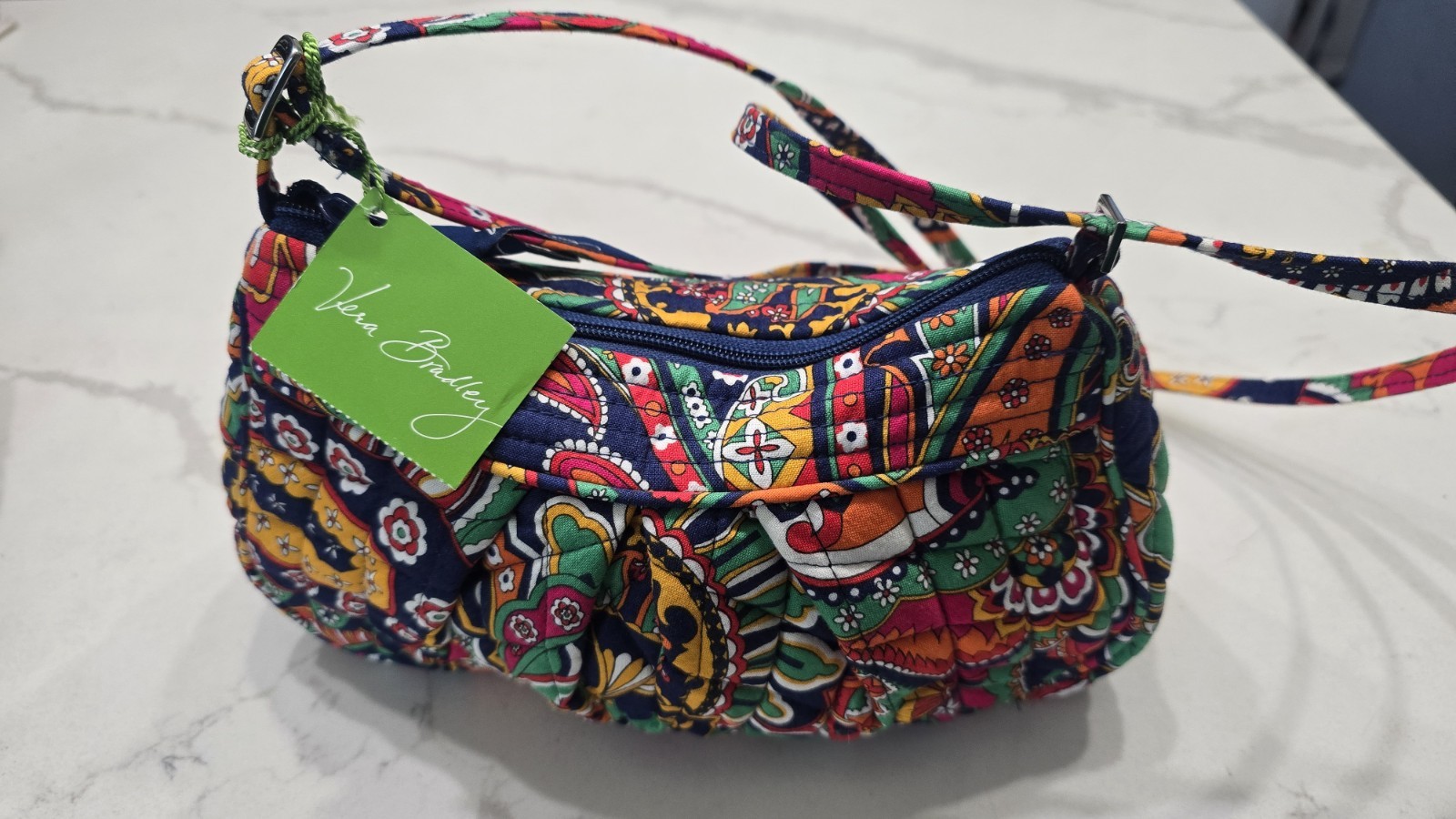 Vera Bradley Multicolor Paisley Small Crescent Shoulder Bag Zip Lined Adj Strap