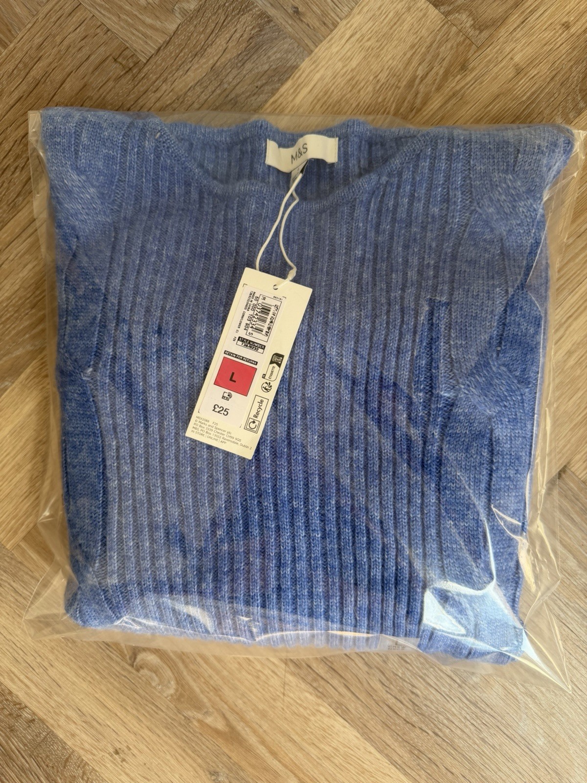 Marks & Spencer Cable, Rib, Boat Neck Jumper In Cornflower Blue Size L, BNWT