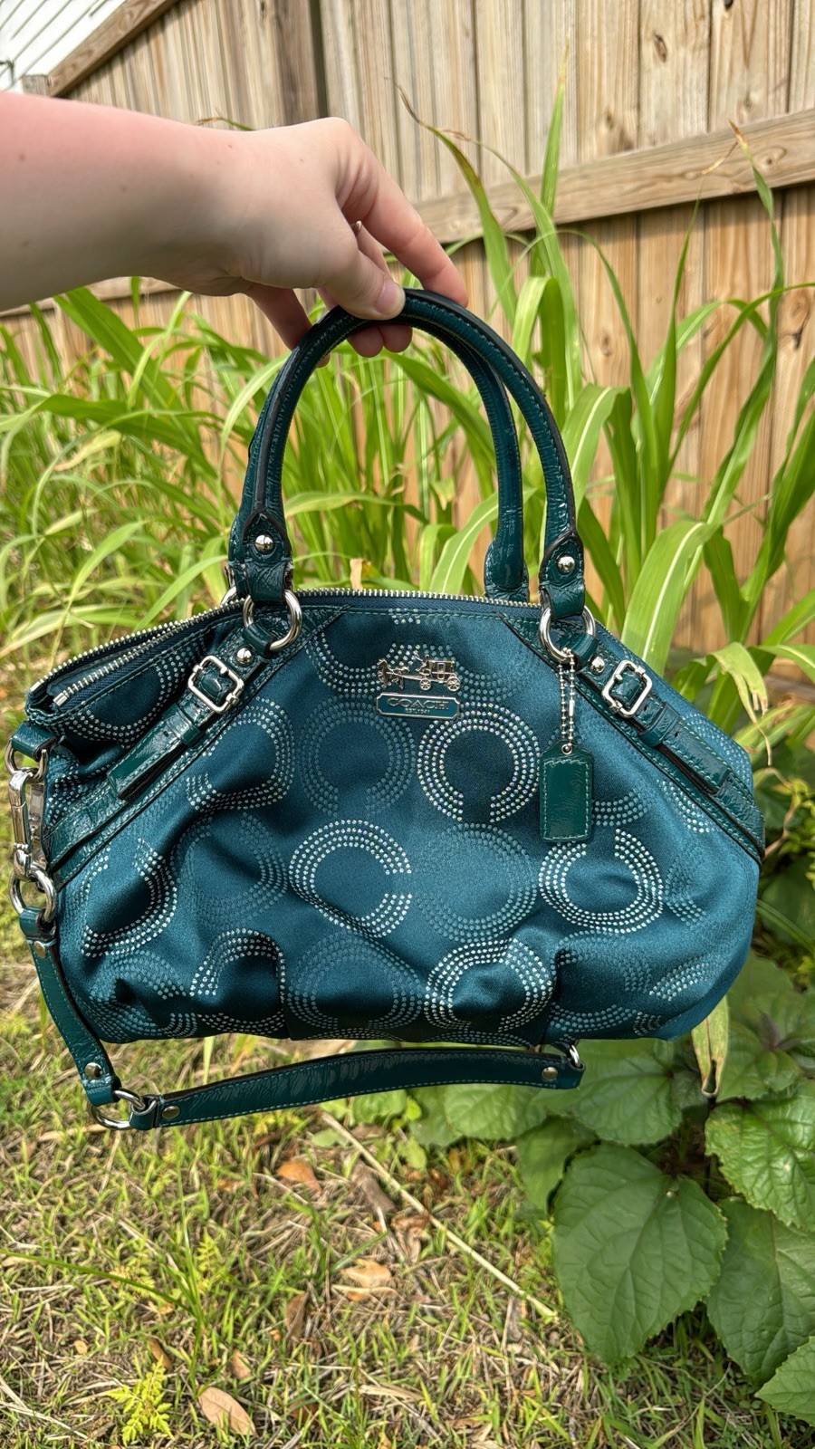 Coach Madison Sophia Dotted OP Art Satchel Handbag Purse 15935 Blue