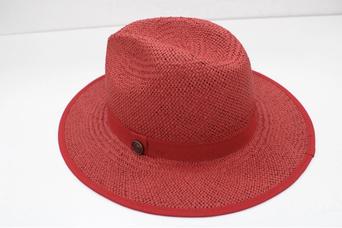 Bruno Capelo Men’s Red/Black Wide Brim Straw Fedora Kingdom Collection KI-507