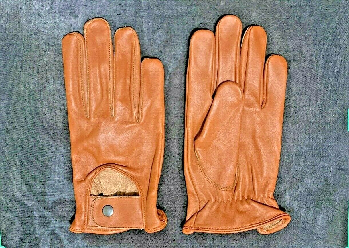 Driving Gloves Car Motorcycle Biker Genuine Leather Police Driver Glove Brown-45