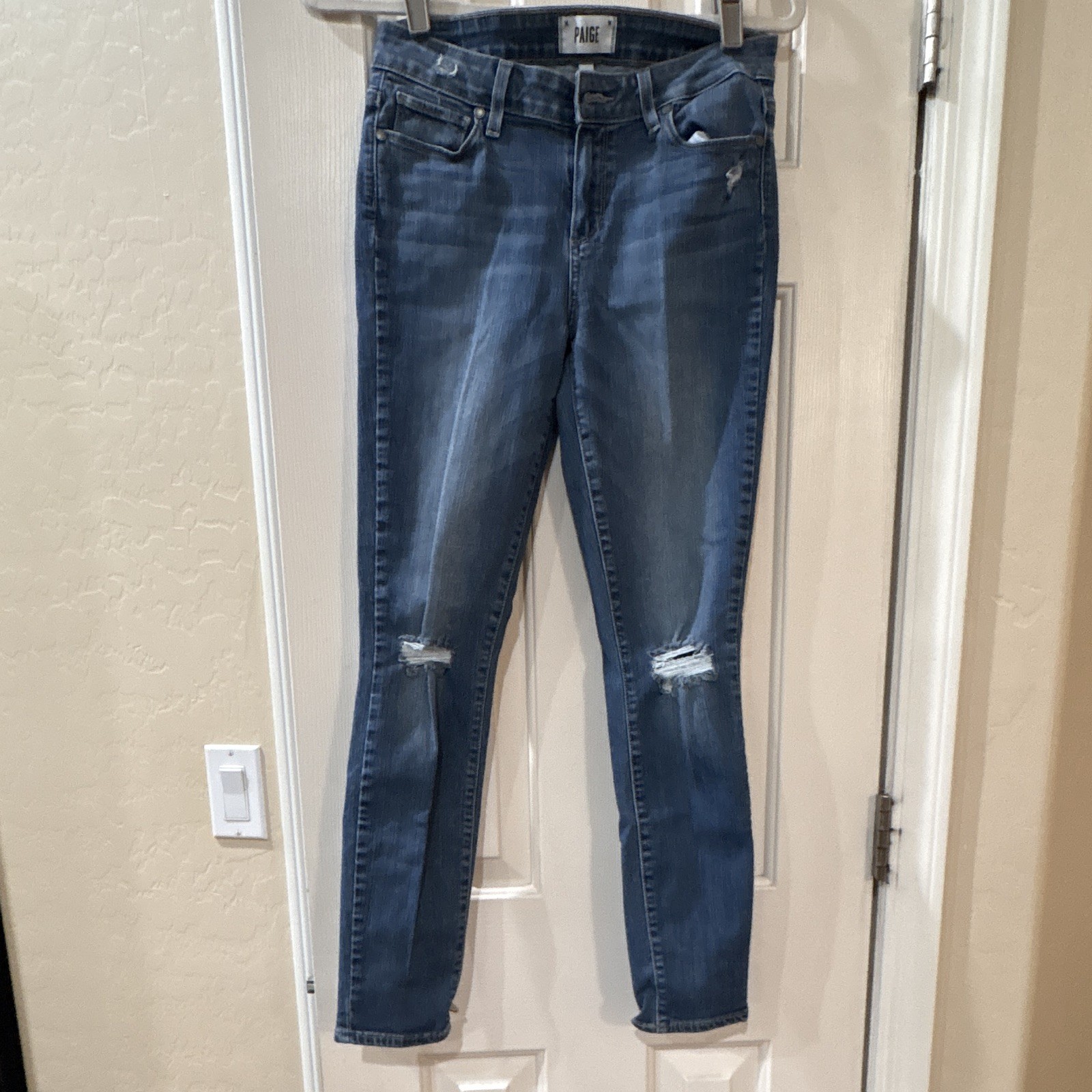PAIGE Verdugo Skinny Jeans Medium Wash Distressed Slim Mid Rise Blue 28 #J7