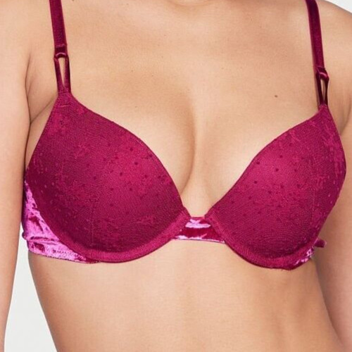 38DD Berry Pink LACE VELVET Wings Extreme Lift Victorias Secret Plunge PU UW Bra
