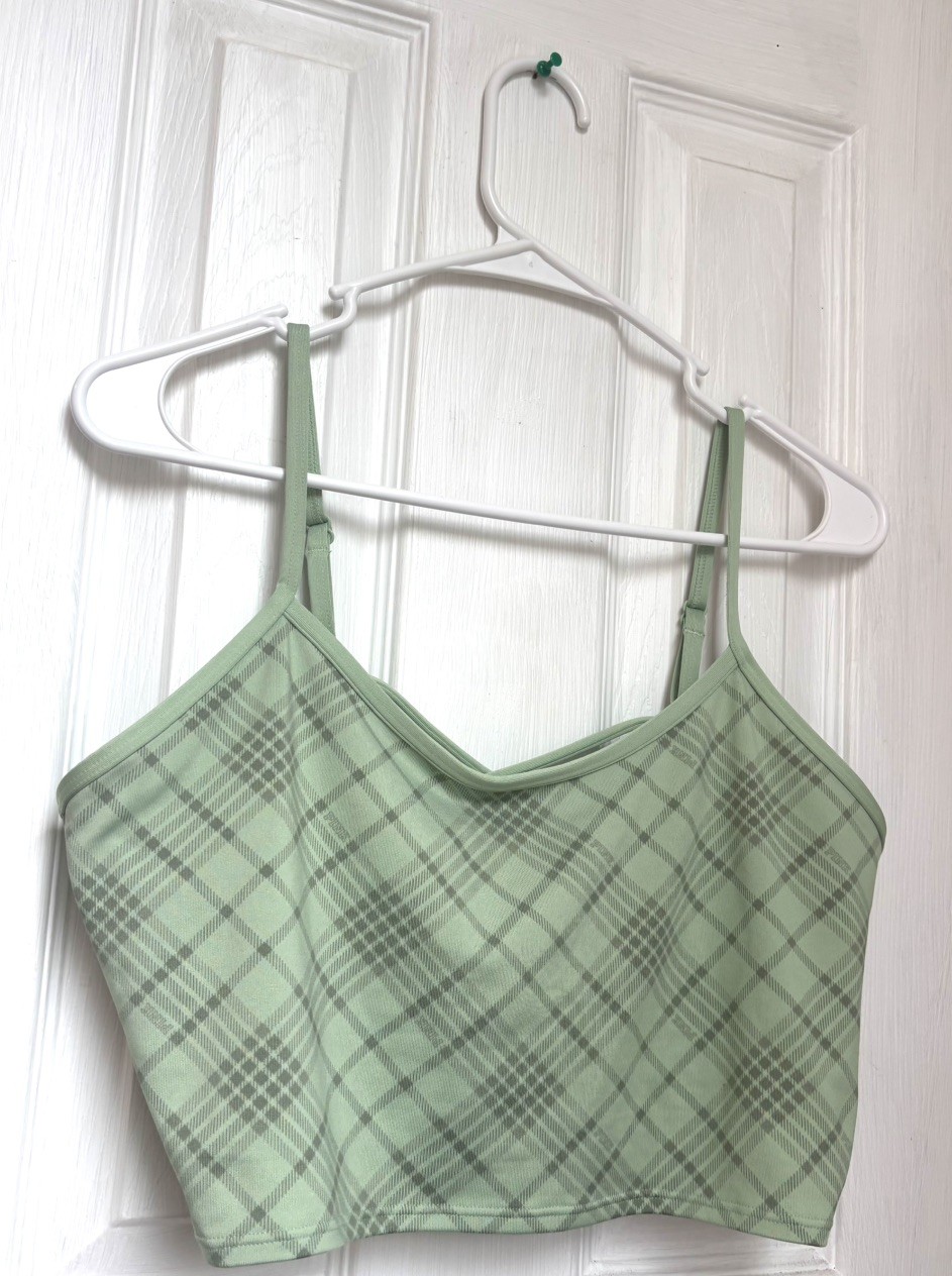 Victoria’s Secret Pink Mint Green Plaid Sports Crop Top. Sz. L