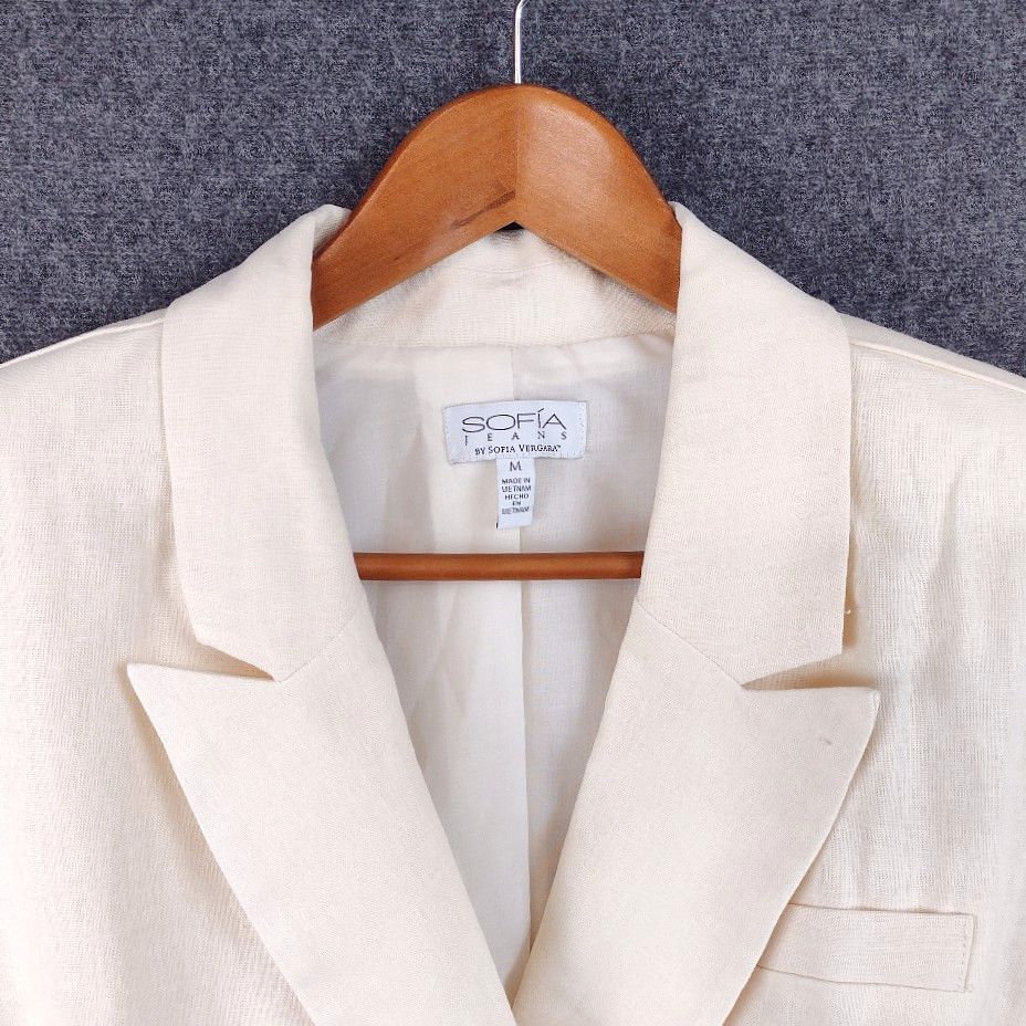 NWT Sophia Vergara Blazer Double Breasted Ivory Linen Blend Lined Womens M