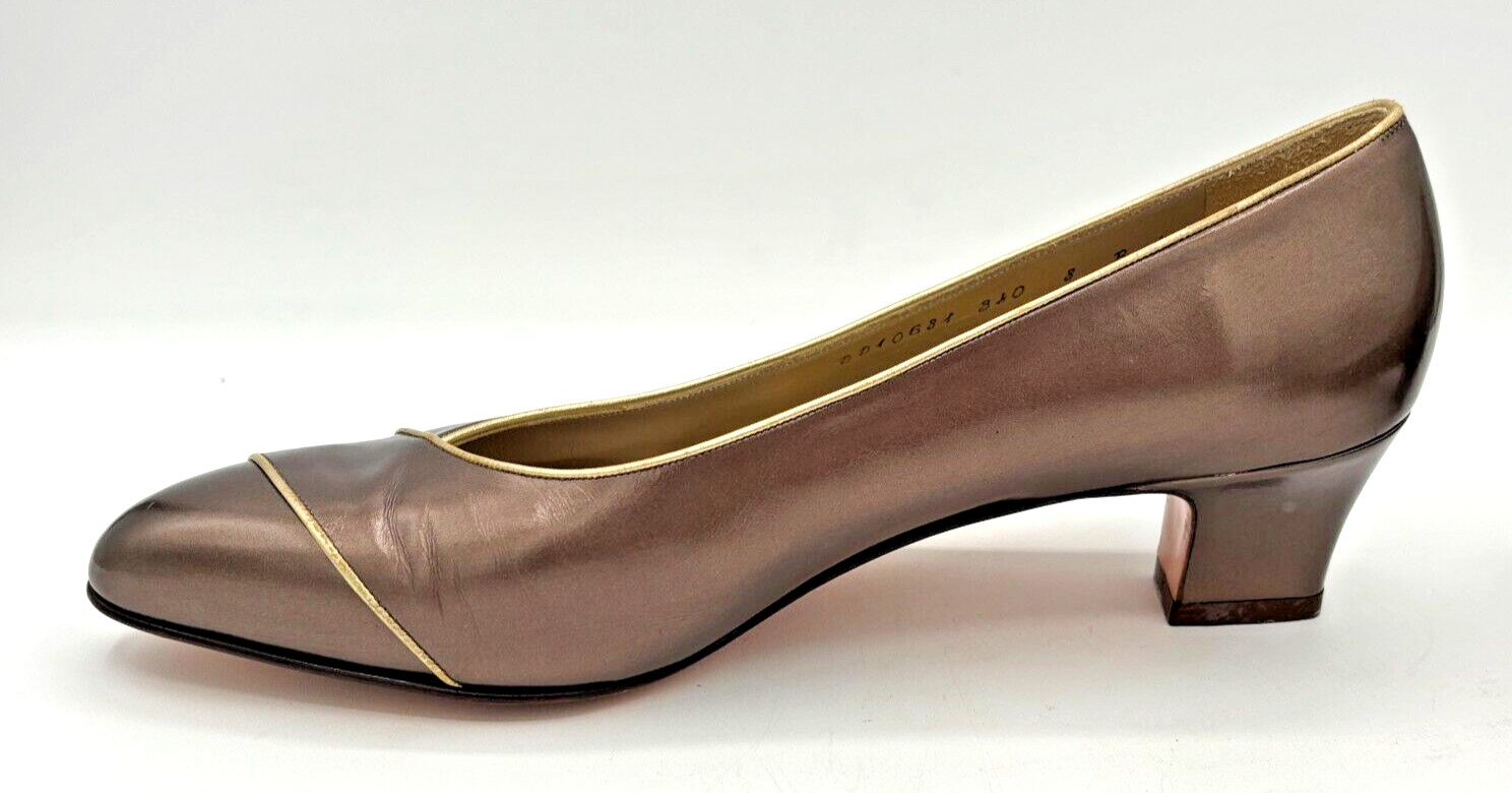 Salvatore Ferragamo Women’s Leather Pumps Sz 8B Bronze w Gold Trim DD10681 EUC