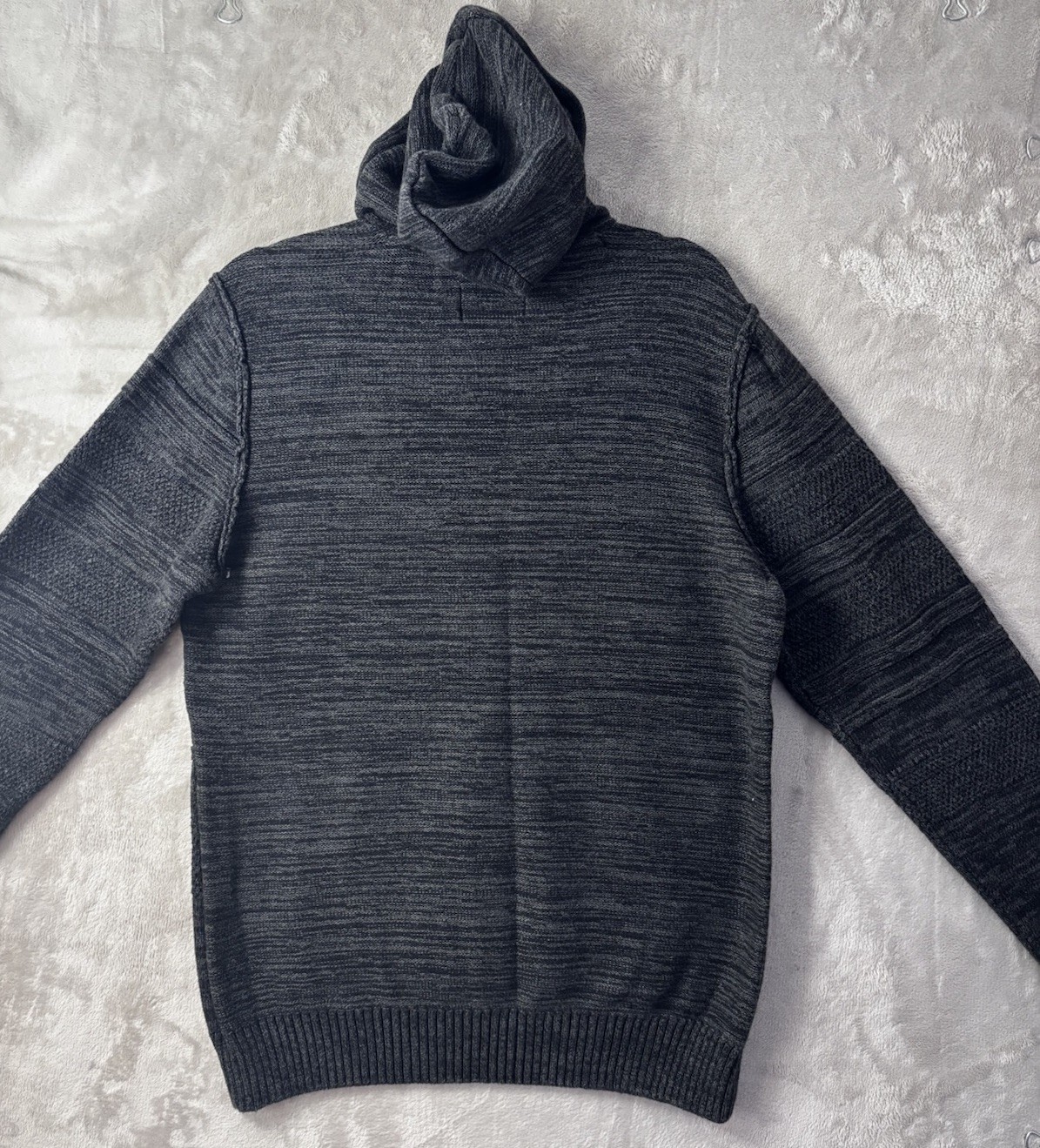 American Rag Marled Hooded Sweater Gray Knit Pullover Pocket Mens Medium