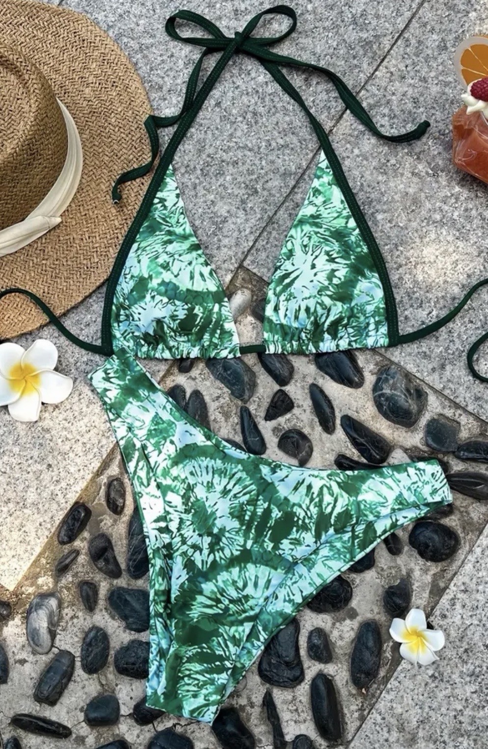 Sz Sm Green Tie-dye Bikini High Cut Bottoms Swimwear Bathing Suit Beach Wear