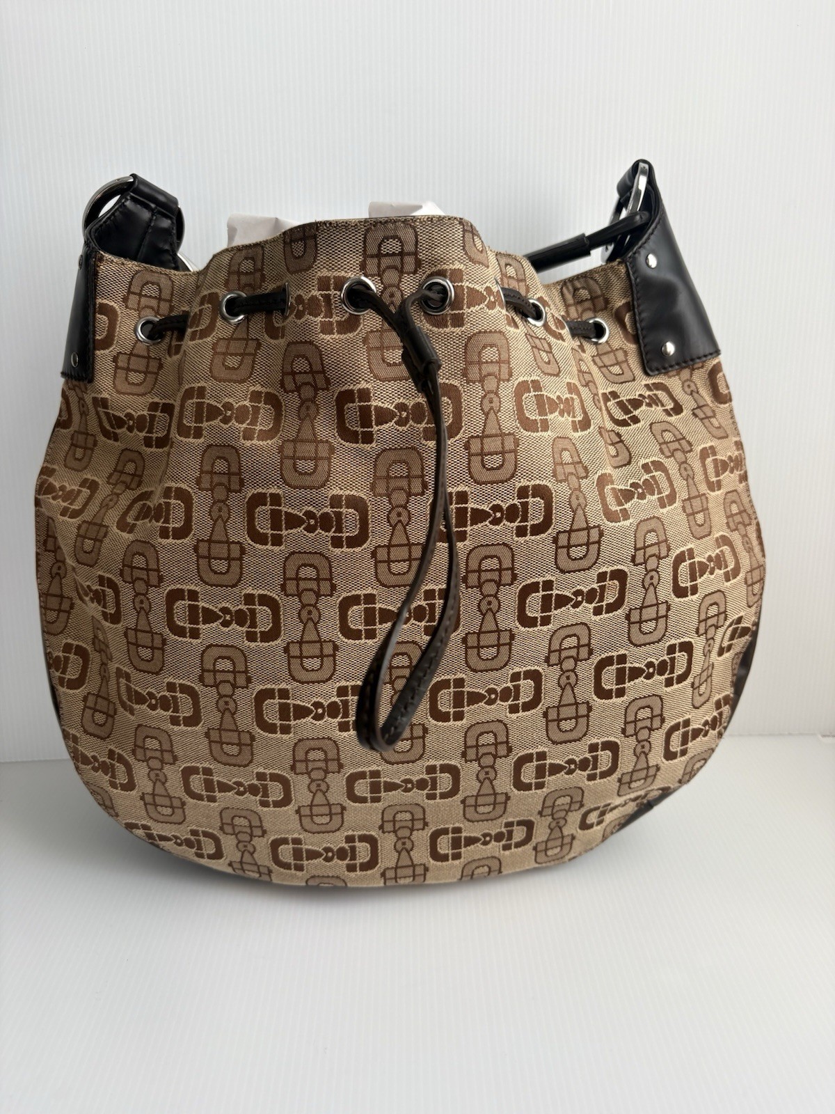 Gucci Horsebit Hobo Bag Canvas/Leather Large Tote EUC 506631