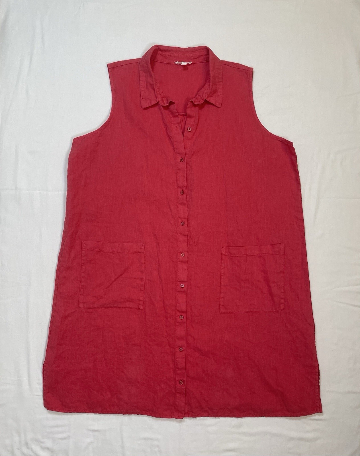Eileen Fisher Organic Linen Sleeveless Shirt Dress Size 1X in Coral