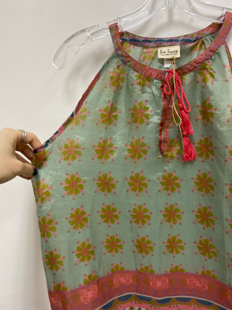 NWT Natural Life Size S Dusty Blue Pink/Green Flowers Sleeveless Ladies Top