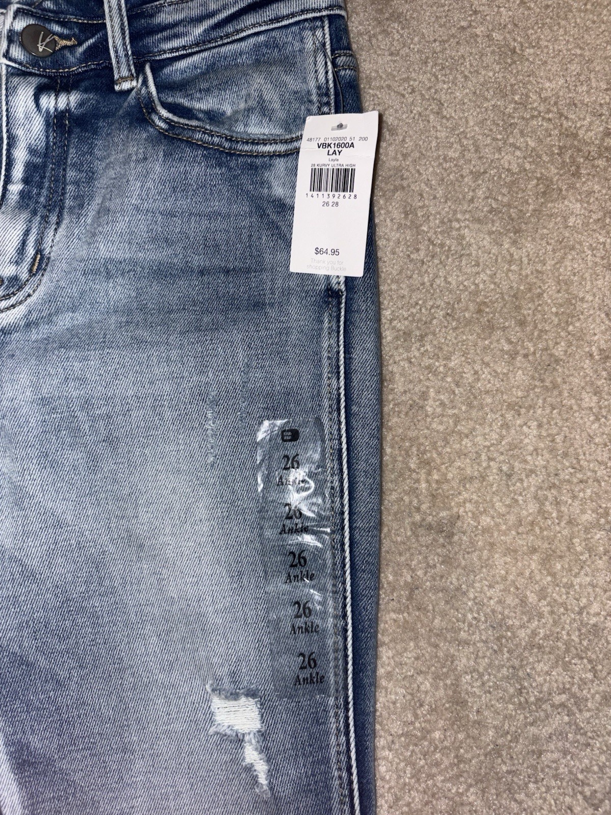 KanCan Women’s Kurvy Ultra High Rise Skinny Ankle Distressed Blue Jeans 26 – NWT