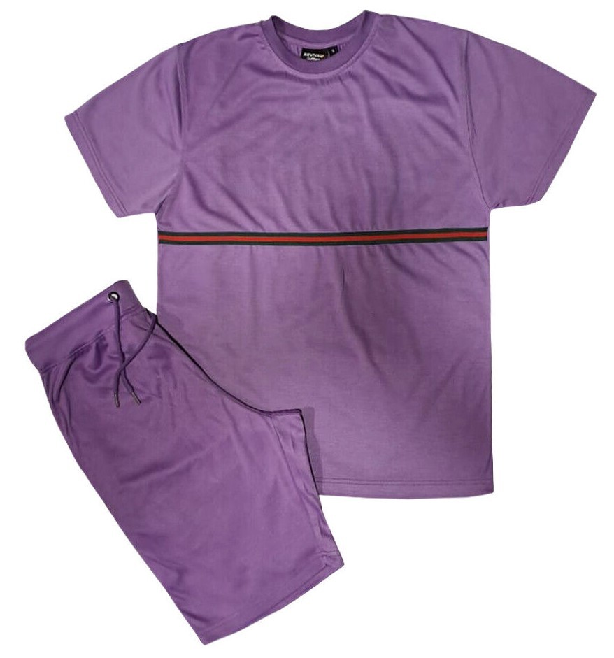 MEN CLASSIC 2 PIECE L.WEIGHT TECHNICAL STRIPES SHORT SETS W/DRAWSTRINGS