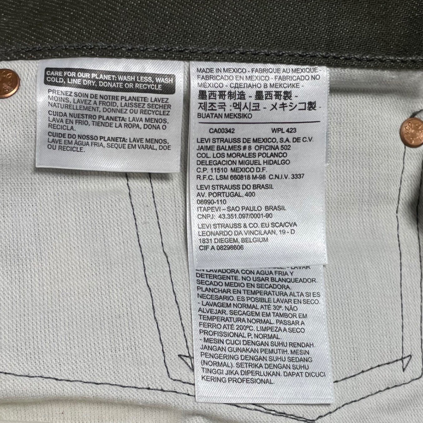 RARE Levi’s 501 White Oak Cone Moss Green Denim Jeans W42 L30 USA Selvedge
