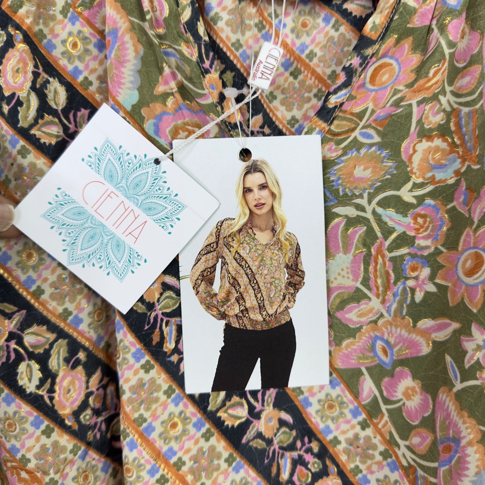 Cienna Shirt S Floral Silk Blend Patchwork Boho Peasant Cottagecore Indie Hippie