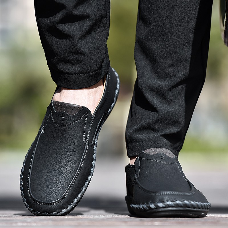 Men’s Soft Business Office Loafers Hand Sewn Leather Shoes Driving Shoes EU40-48