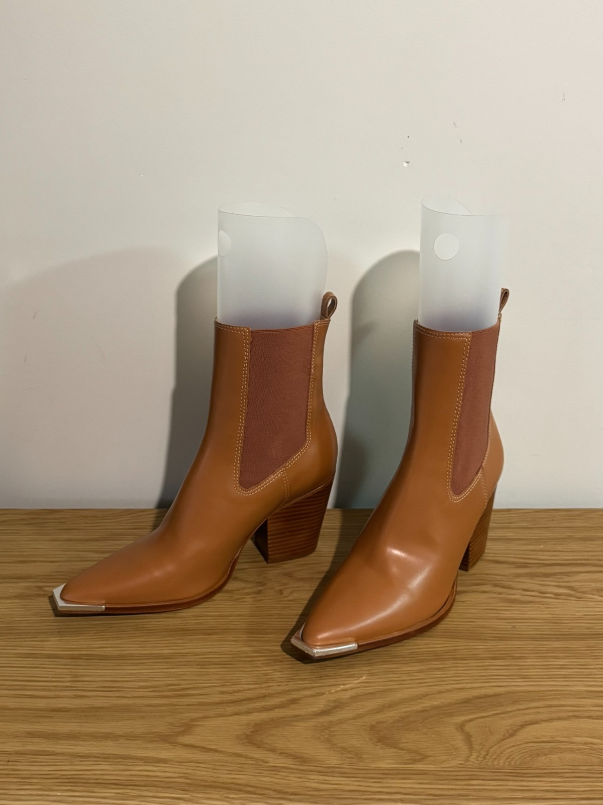 Schutz Womens Caramel Brown Leather Block Heel Ankle Chelsea Boots Size US 8.5B