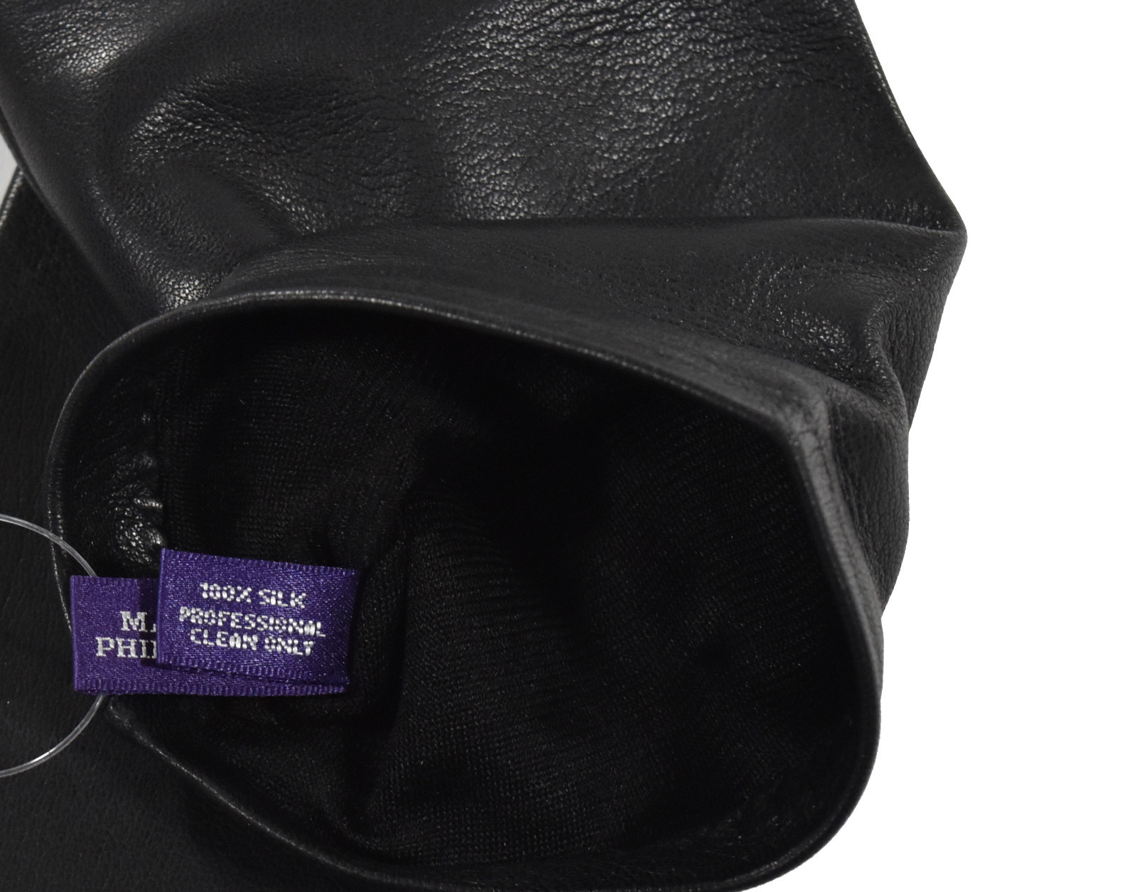Ralph Lauren Purple Collection Label Black Silk Leather Evening Gloves New $350