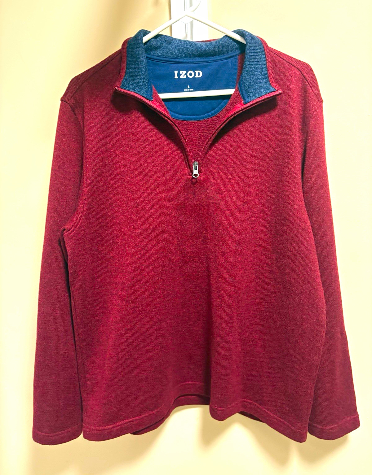 IZOD Men’s L Regular Burgundy 1/4 Zip Mock Neck Knit Pullover Sweater Solid