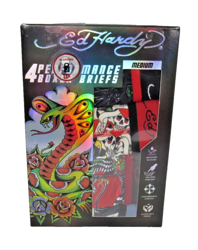 NEW Men’s M 32-34 Box of 4 Ed Hardy Performance Boxer Briefs Colorful MSRP $58