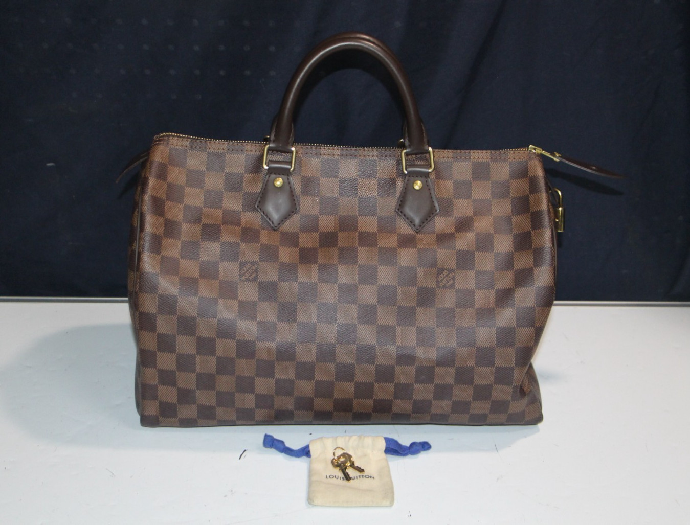 Louis Vuitton Speedy 35 Damier Ebene Brown Canvas Satchel Bag