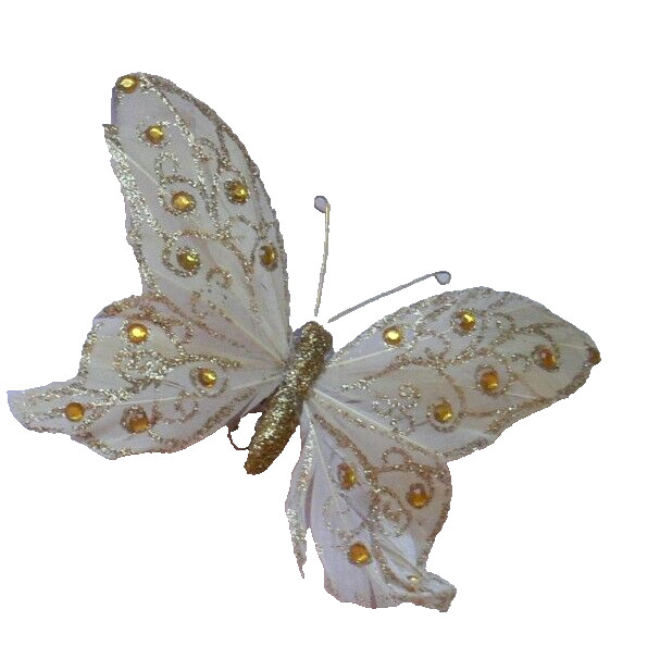 CREAM with GOLD Sparkle Butterfly – 150 x 100mm with Hair Clip LFHTop