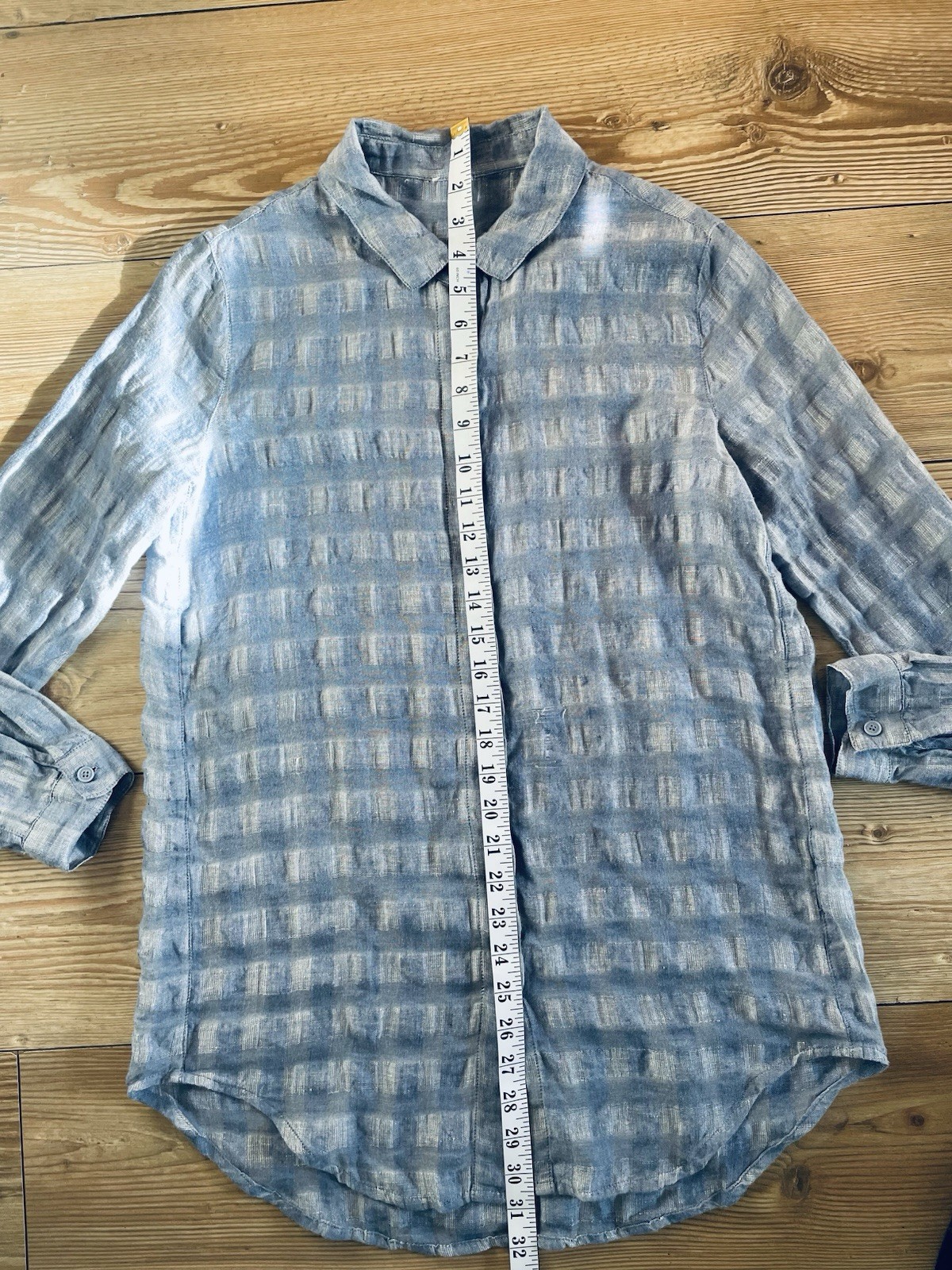 Poetry Blue Plaid Check Crinkle Effect Blue Long Sleeved Relaxed Fit Blouse Uk 6