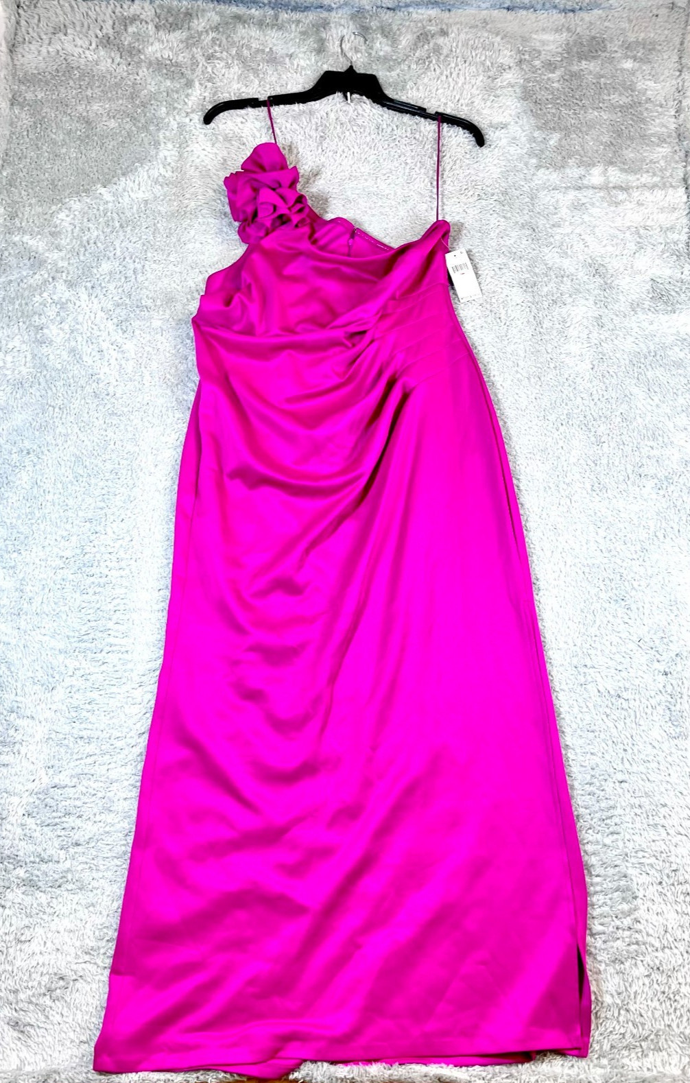 SLNY Womens Solid Fuchsia Pink One Shoulder Maxi Dress Size 14W