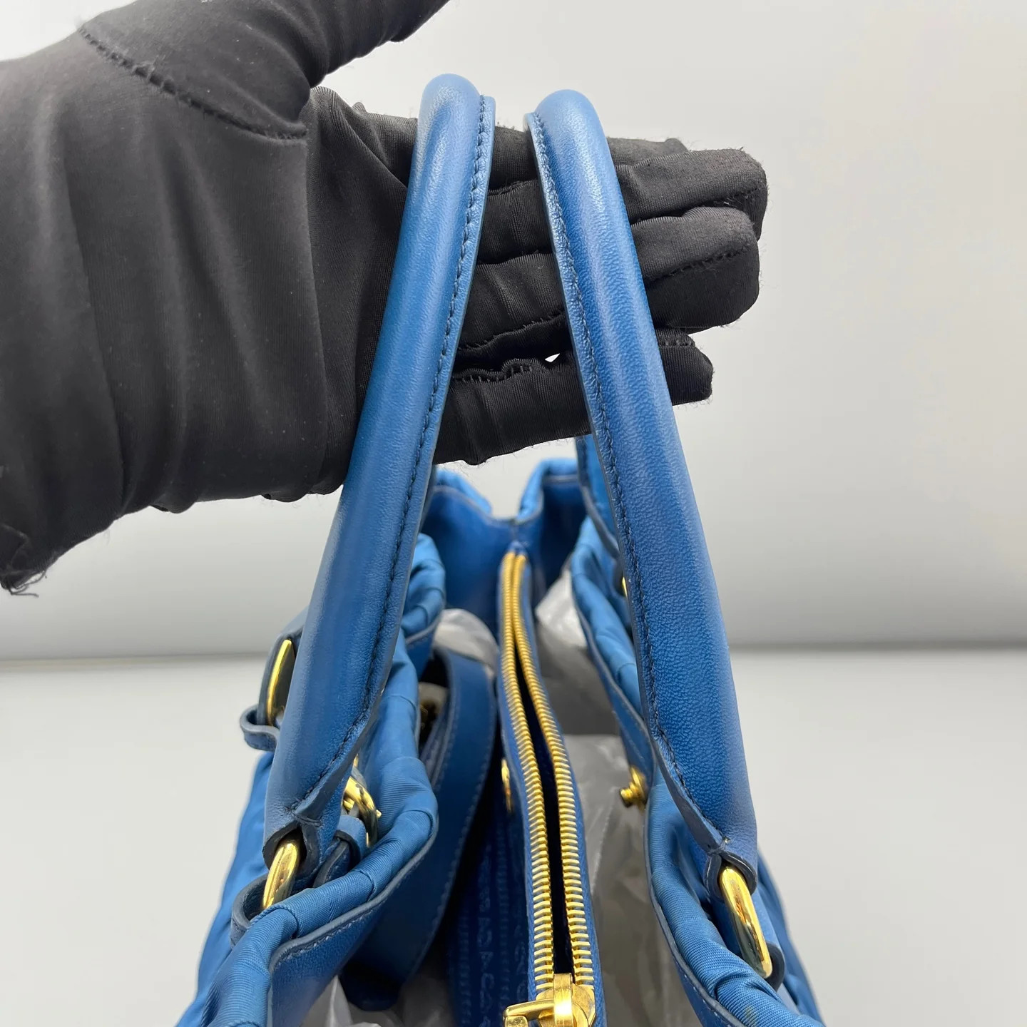 Prada Large Gaufre Buckle Satchel Blue Tessuto Nylon (ym051726a1r)