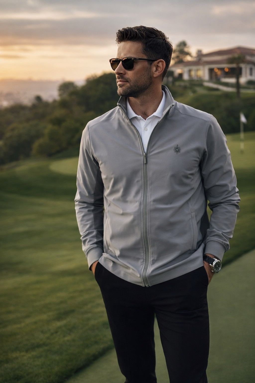 Levelwear Golf Jacket Mens Medium Gray Full Zip Performance Stretch