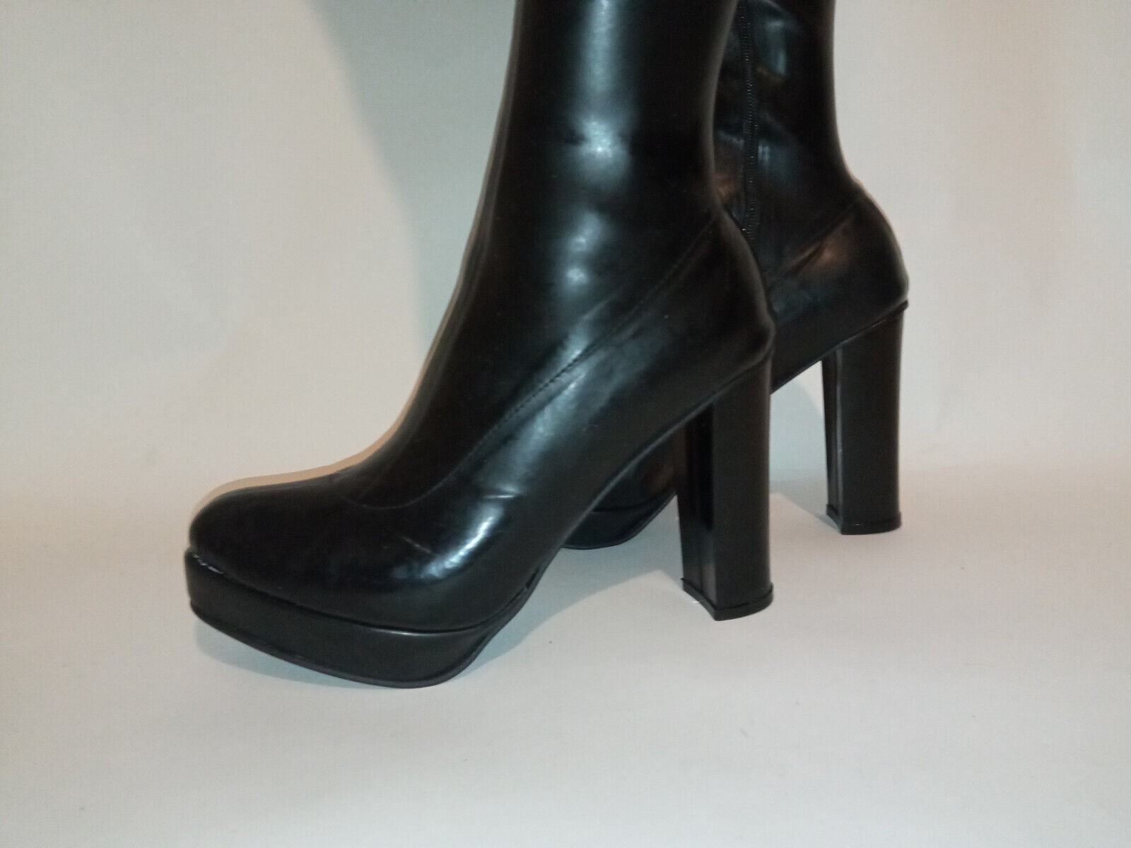 Crotch latex boots black 1 zip, new, 12 cm heel block 37 38 39 40 41