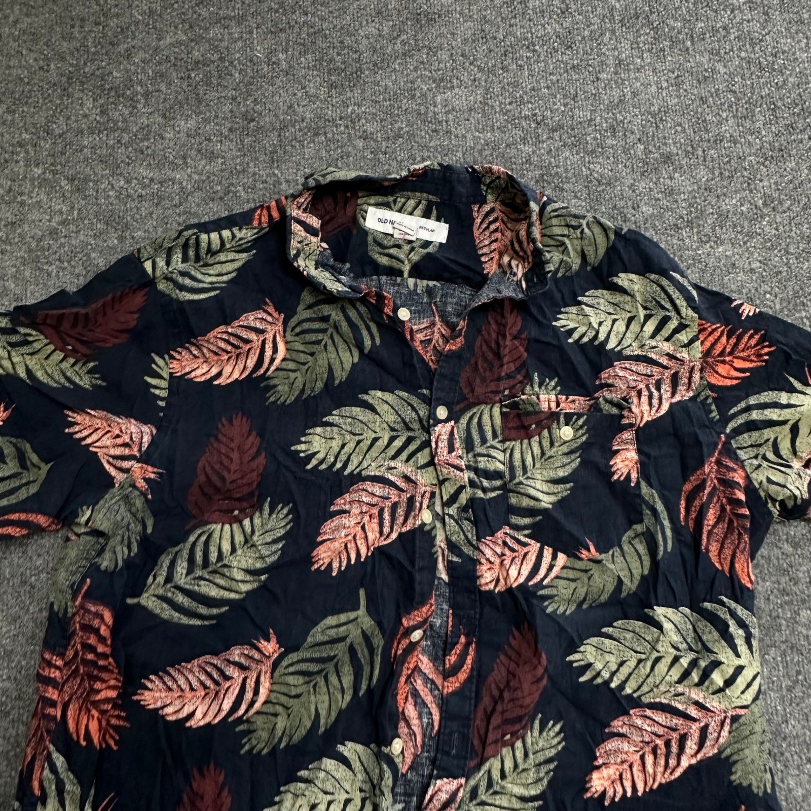 Old Navy Button Down Mens Size XL Navy Blue Tropical Linen Cotton Regular Fit