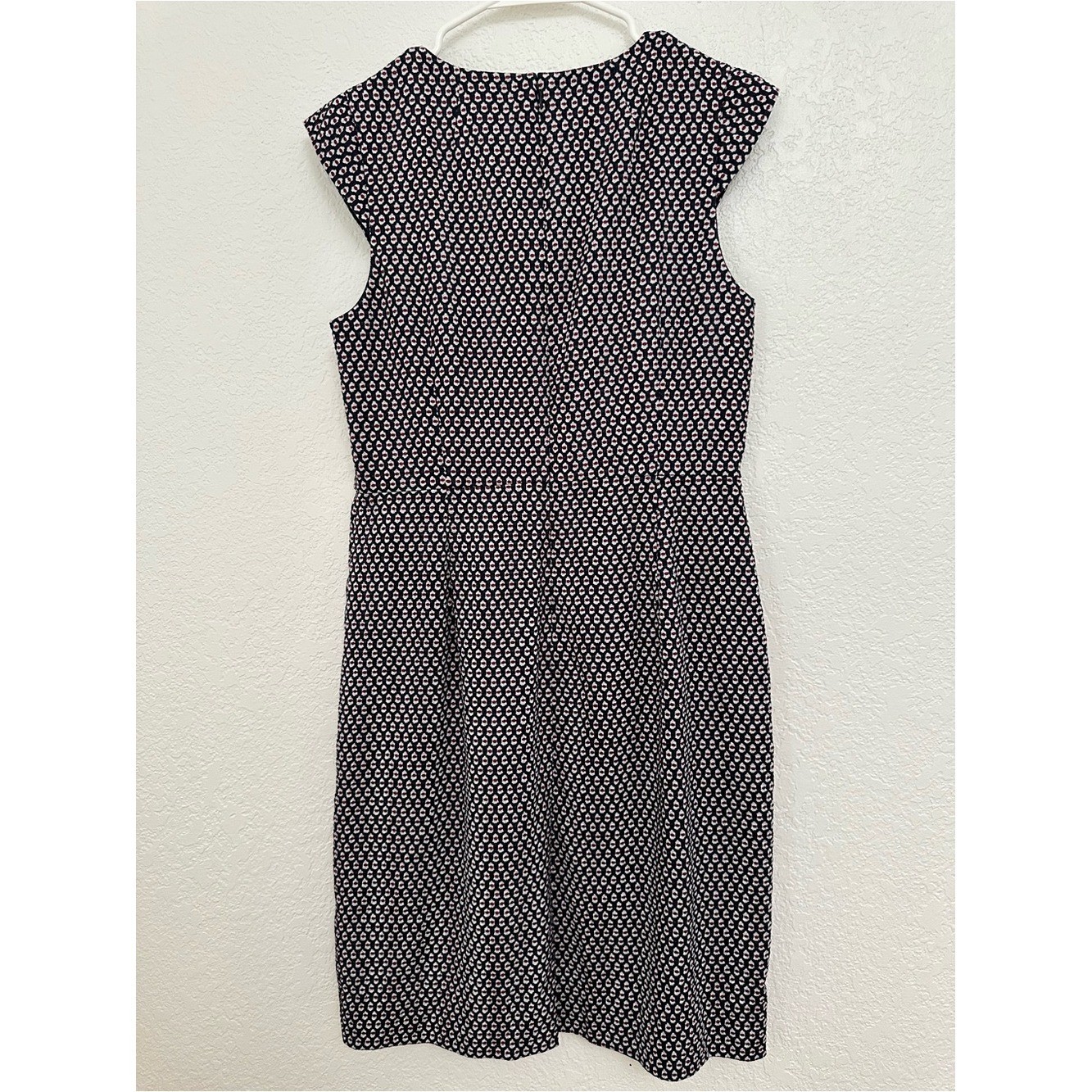 J. Crew Women’s Navy Red White Cap Sleeve Matelasse Sheath Midi Dress Size 8