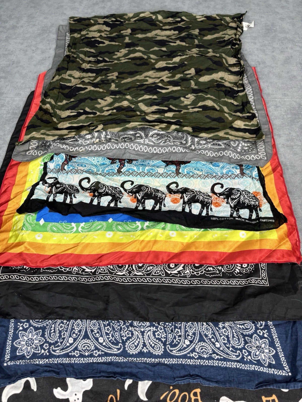 Lot of 10 Bandanas / Head Wraps Assorted Colors Paisley Elephant Camo Cotton