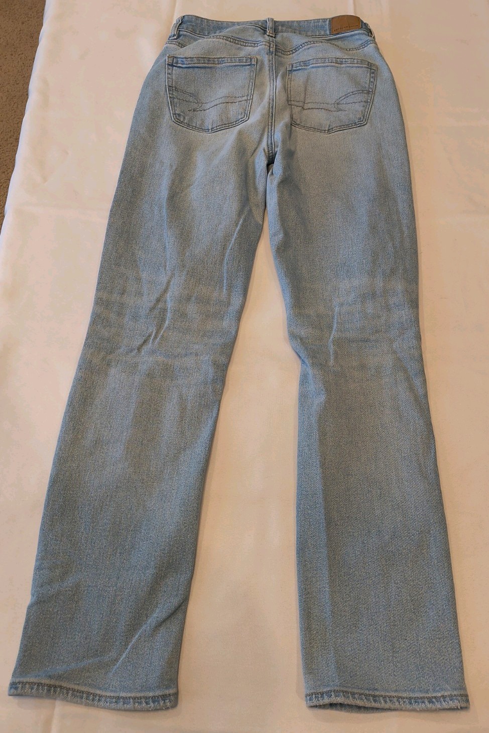American Eagle Women’s Mom Straight Jeans Size 4 Blue Distressed Leg Denim