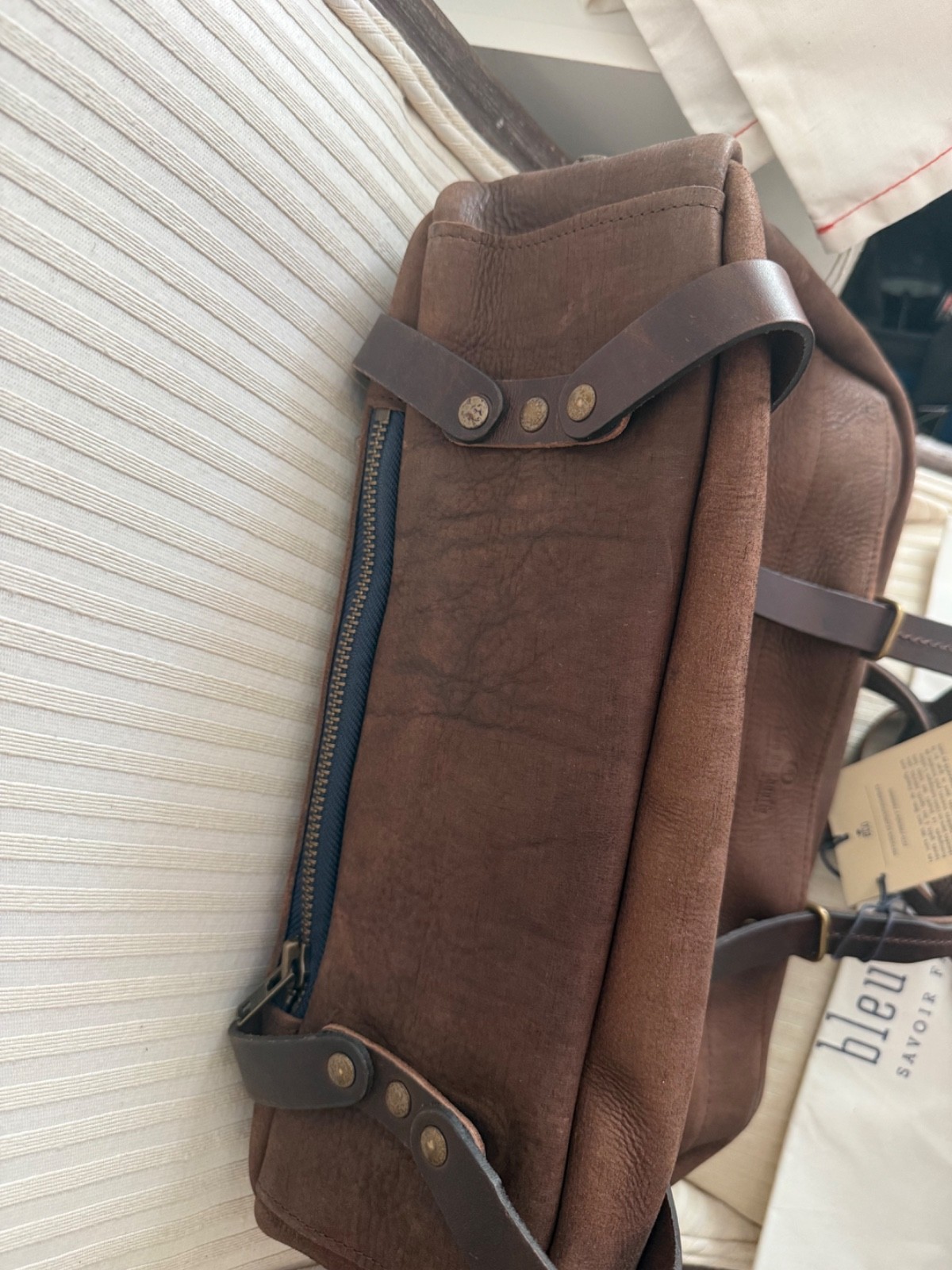 BLEU DE CHAUFFE NEW REPORT BUSINESS BAG COFFEE / WAXED STONEWASHED LEATHER