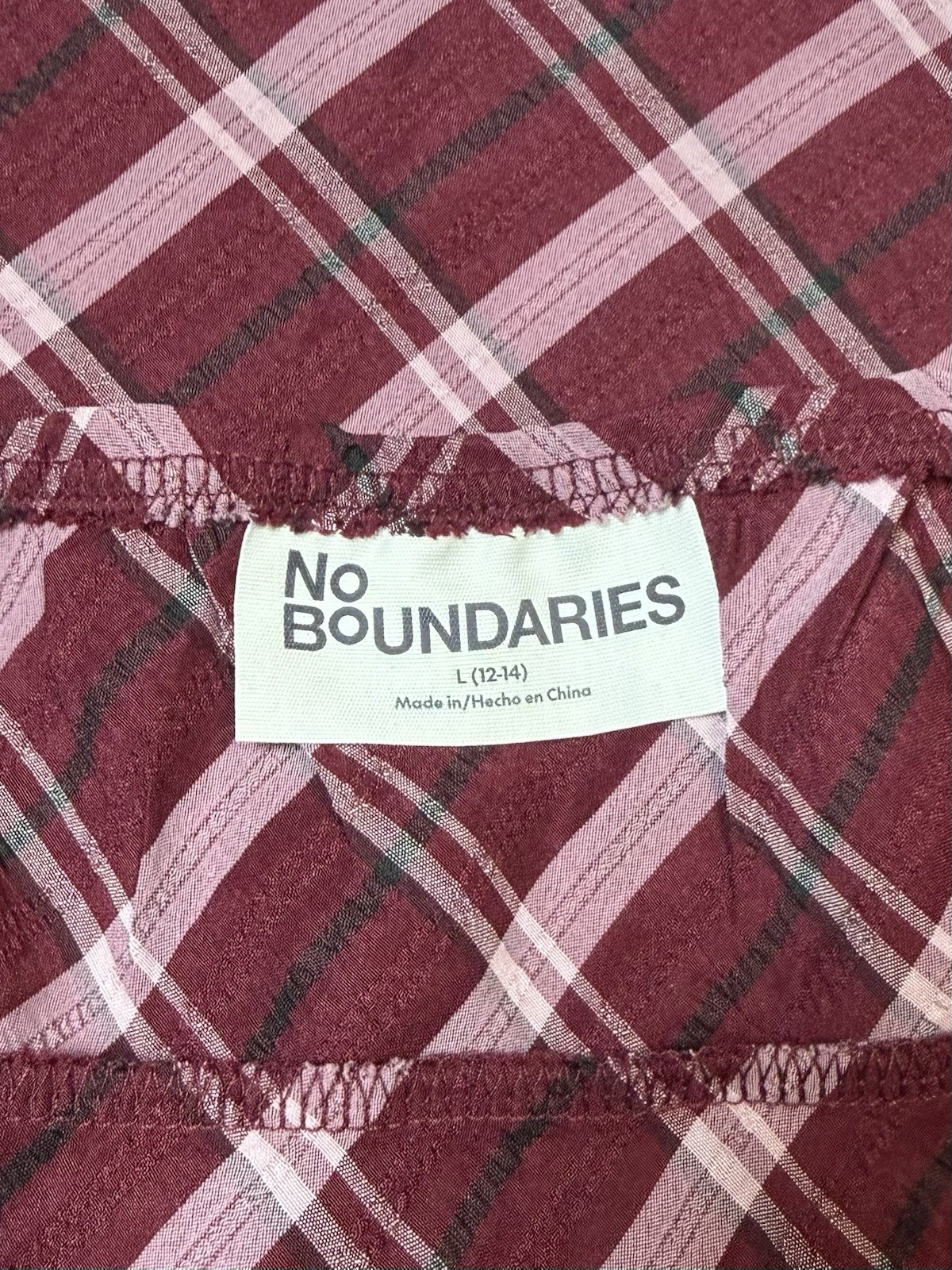 Women’s Plaid Burgundy Pink Top Size L Adjustable Strap V-Neck Camisole Shirt
