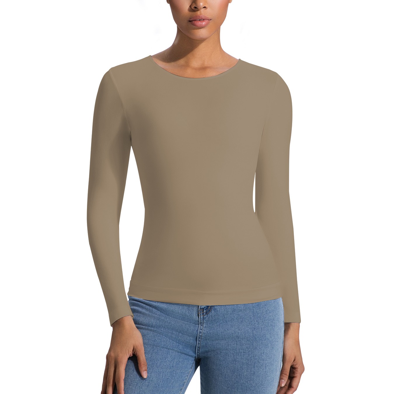 Women’s Long Sleeve Light Compression Shapewear – Seamless Waist Sculpting Top